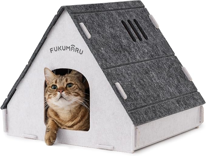 FUKUMARU Cat House Cave Bed for Indoor Cats, Large Warm Felt Cat Hideaway | Scratch-Resistant Cat Cave, Kitten Hideaway for Timid Cat & Small Pet, Modern Sturdy Cats House Condo, Easy to Assemble