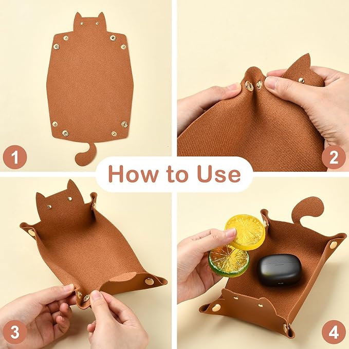 Craftdady 4 PCS Foldable Blue Valet Tray Cute Cat-Shaped Catch All Trays