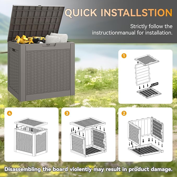 31 Gallon Outdoor Storage Box, Resin Deck Boxes Indoor and outdoor, Waterproof Storage Box Lockable Lid for Garden Tools, Package Delivery, Patio Cushions, Grey