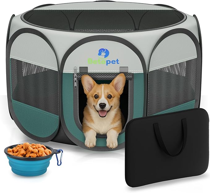 Medium Size: 36×36×23 Inches Dog Playpen with Bowl & Bag, Indoor & Outdoor
