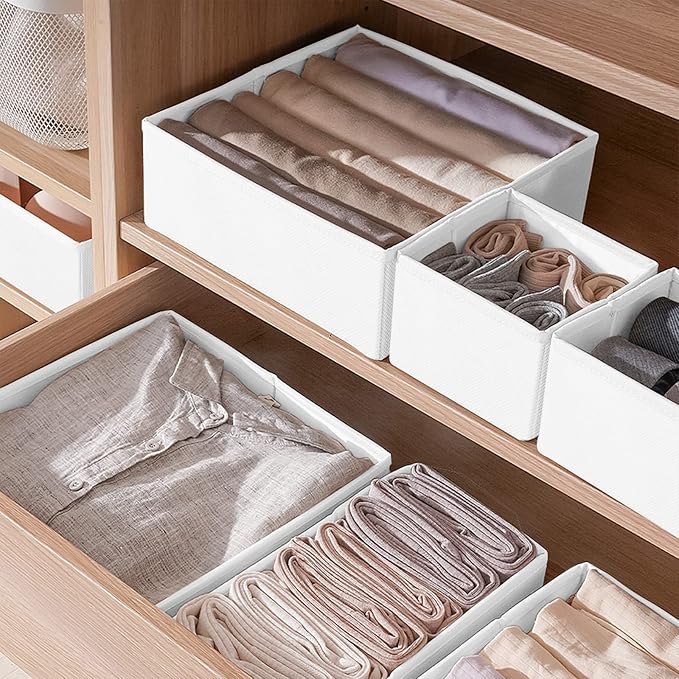 6 Pack Clothes Drawer Organizer, Fabric Foldable Closet Dresser Drawer Organizer for Clothing, Bra Sock Underwear Drawer Organizer for Nursery Dorm Bedroom Organization (6 Bins, White)