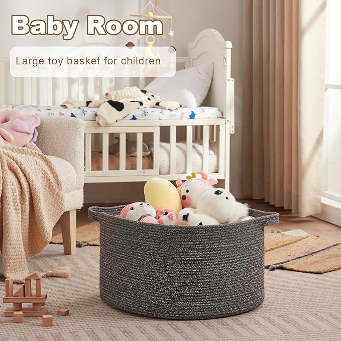 OIASKET Large Woven Baskets for Storage, 22.8" x 22.8" x 13" Blanket Storage Living Room, Baby Toy Basket for Clothes, Pillows, Towels, Shoe Basket for Entryway (Dark Grey)