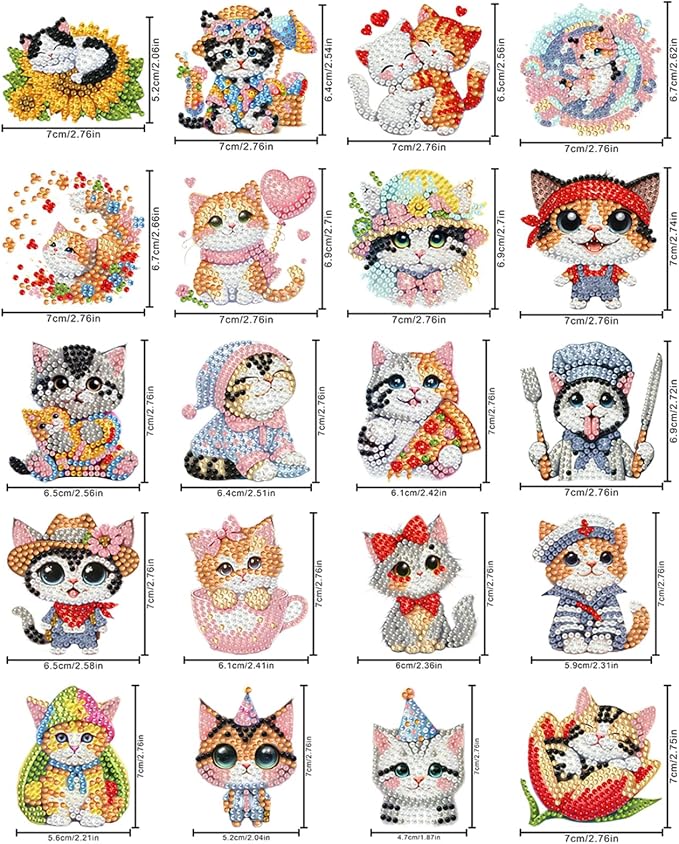 FRANDEK 20pcs Cat 2D/Flat Acrylic DIY Diamond Art Magnets | FRANDEK 20pcs 2D flat acrylic DIY Diamond Art Fridge Magnets; magnetic food series decorations; includes toolkit and