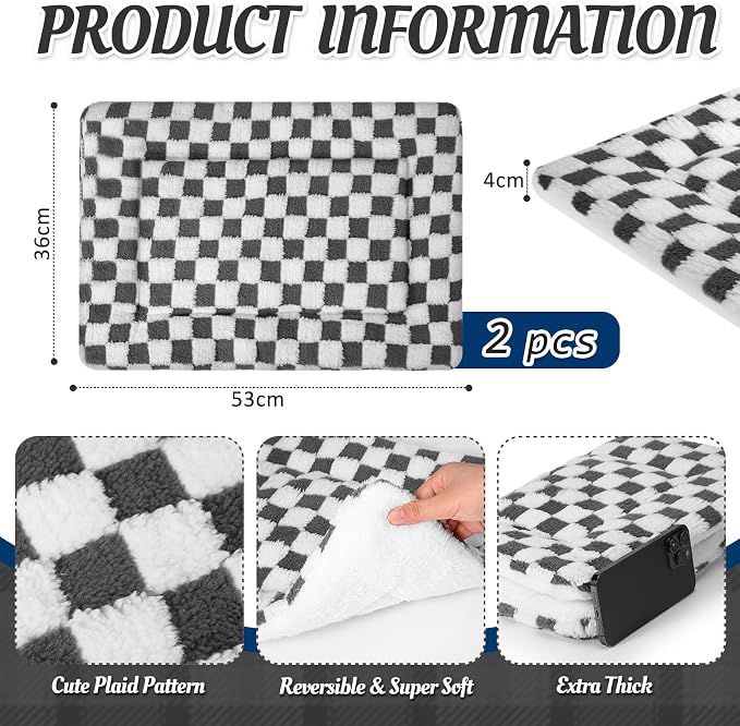 2 Pack Self Warming Cat Mat Self Heating Pad Bed Reversible Machine Washable Reflects Body Heat Warm Thermal Pet Pad Crate Blanket for Feral and Indoor Cat (Dark Grey,21" X 14",Plaid)