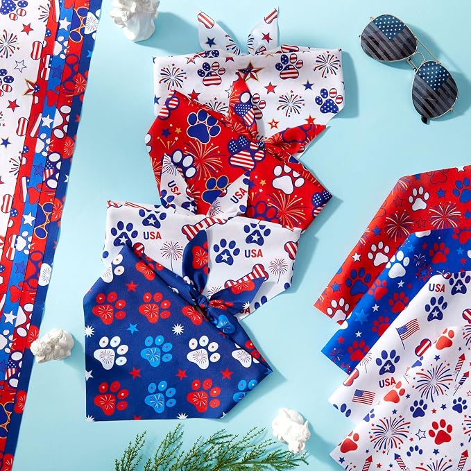 100 Pcs 4th of July Dog Bandanas Bulk Patriotic Paw Prints Pattern | Triangle Kerchief Bibs Scarf Set for Pets Patriotic Party Costume Photo Props Accessories, 25 Styles, 25.6 x 17.7 x 17.7 Inch