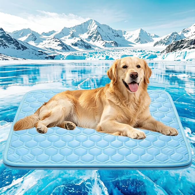 Cooling Mat for Dogs & Cats, Thick Breathable Dog Cooling Mat Q-MAX>0.45 | Chill Cool Fiber Dog Cooling Bed with Non-Slip Base, Non-Toxic Foldable Washable Crate Kennel Pad for Indoor & Outdoor Use