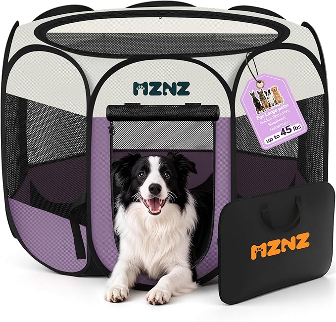 Dog Cat Small Animal Puppy Playpen Crate, Large, Purple | Portable Pop Up Pet Cage Enclosure Tent Kennel Indoor Outdoor with Carrying Case, No Assembly, Camping Use