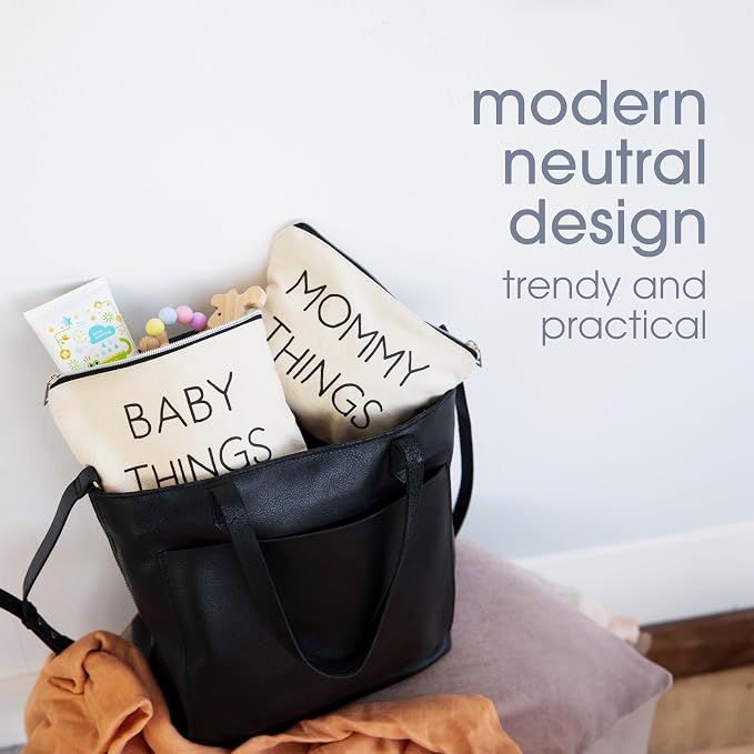 Pearhead Mommy and Baby Things Zipper Pouches, Set of 2, Organizer Bags | Diaper Bag Storage Organizer, Canvas Zipper Organize Bags for Travel or Hospital Bag, New Mom Gift, Cosmetic Makeup Bag