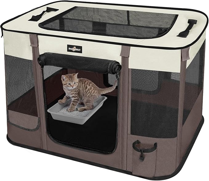 Paw Ballet Foldable Pet Kitten Playpen, Upgrade Waterproof Portable Cat Dog Playpen Kennel Tent for Small Dog Cat, Retractable Shade Cover, Indoor Outdoor Use for Small Pet.