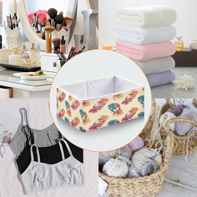YETTASBIN Flip Flops Rectangular Storage Bin, Large Foldable Storage Basket Clothes Organizer Bin for Shelf, Closet, Nursery, Bedroom, Office, Home Decor, 15.7 x 10.6 x 6.7 Inch