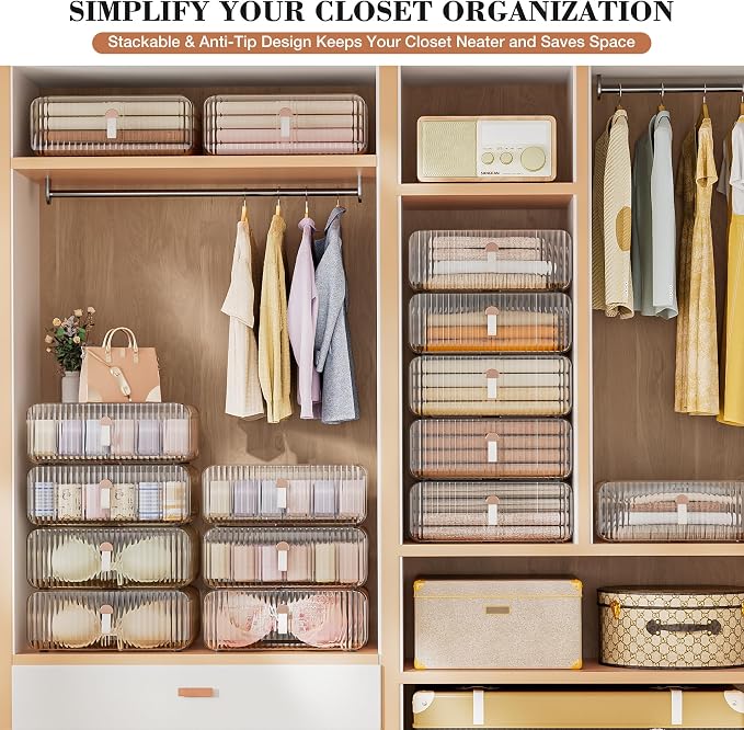 Underwear Drawer Organizer - Stackable Bra Organizer for Closet, 1 Cell Clear Acrylic Bra Storage Box, Closet Organizers and Storage for Lingerie, Undergarment, Baby Clothes, Scarf