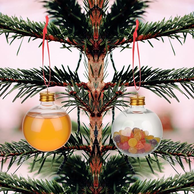 OUNONA 10pcs Bulb-shaped round Plastic Bottles with Leak-proof Lids, Pet Drink Containers for Party Hanging Decors and Storage, Golden Candy Bottles for Holiday Gift Packaging