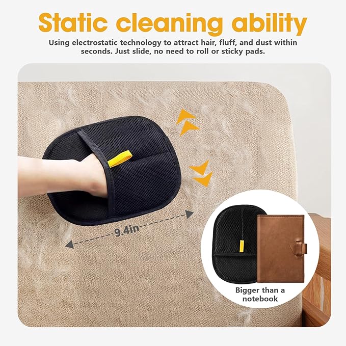 2 Pcs Black Double Sided Pet Hair Removal Gloves, Electrostatic Magic Brush Pet Hair Remover and Grooming Tool with Shell Comb for Dogs & Cats, Sofa, Bed, Car and Furniture