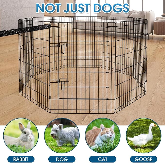 Artmalle 36-Inch Dog Playpen with Top Cover, 8-Panel Rustproof Fence | 36-inch rustproof 8-panel dog playpen with 600D Oxford Top cover, tool-free setup and roomy space for indoor or outdoor use.