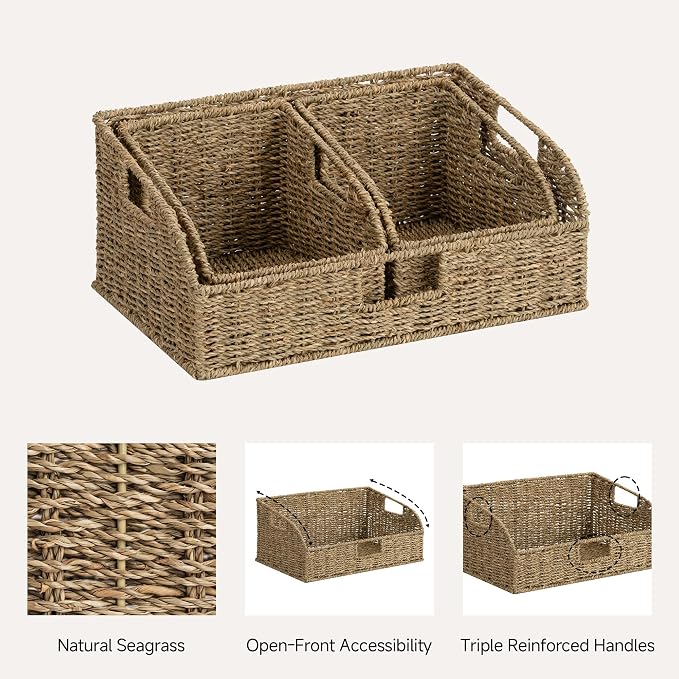 StorageWorks Seagrass Storage Baskets, Pantry Organizers and Storage,3-Pack | Pantry Storage Baskets, Wicker Baskets with Built-in Handles, Handwoven Shelf Baskets for Organizing, Pantry Organization
