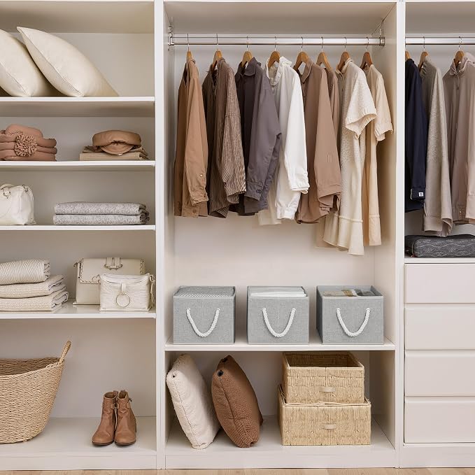 StorageWorks Storage Baskets for Shelves, Closet Organizers and Storage Bins, Fabric Organizer Bins for Clothes, Closet Shelf Organizer, Gray, Large, 3-Pack | Close Storage Baskets for Shelves, Fabric Organizer Bins for Clothes, Closet Shelf Organizer