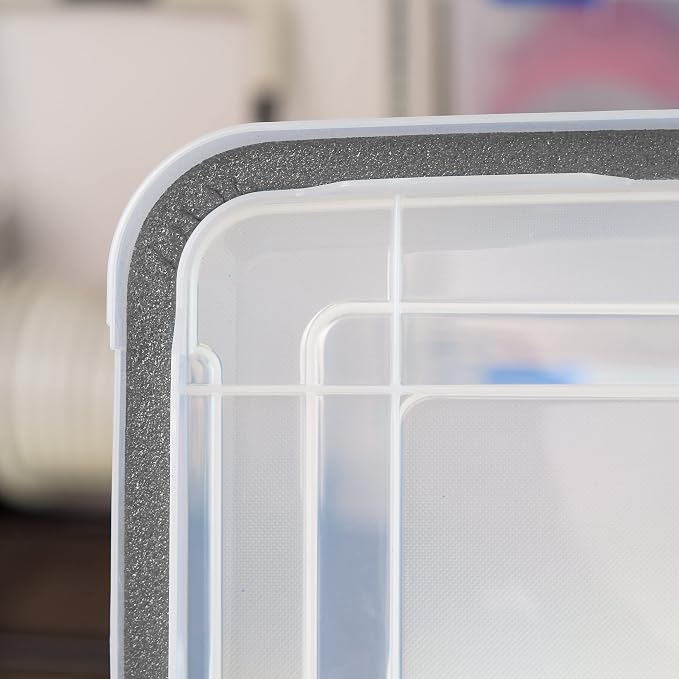 IRIS USA 3-Pack 156 Qt Storage Bins with Gasket Lids, Clear/Black | WeatherPro seal helps protect bulky items for moving, garage, attic and basement storage