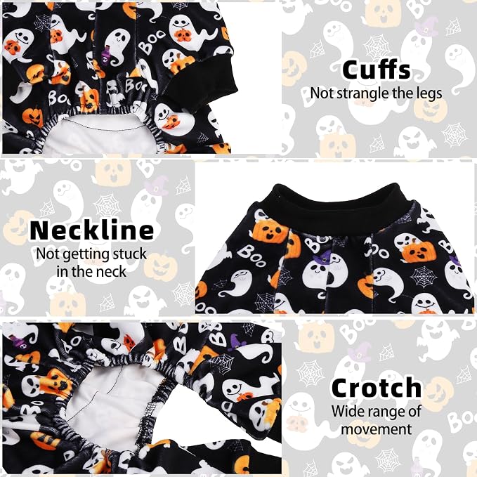 PUPTECK Soft Fleece Dog Pajamas for Small Medium Dogs, Dog Onesie Puppy Sweaters Clothes Jumpsuit Pjs, Cute Jammies Cat Coat Pet Costume Apparel, Halloween Black L