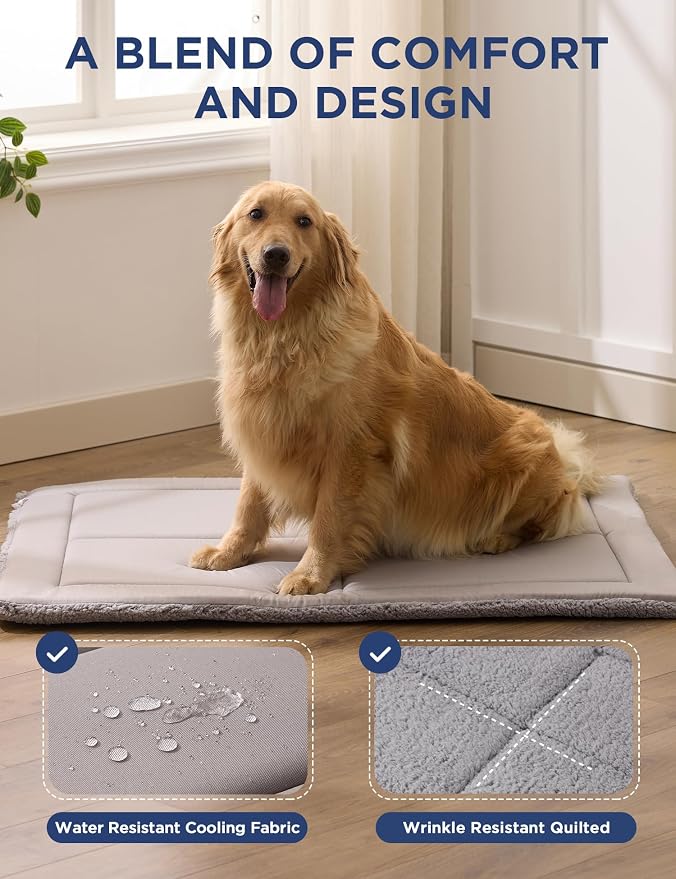 Joydeco Low Profile Dog Crate Mat Reversible Bed Pad, Washable Dog Pad Mat with Ultra Soft Fleece, Compact Design Kennel Beds Mats for Extra Large Jumbo Medium Small Pets, 48" x 30" Dark Gray