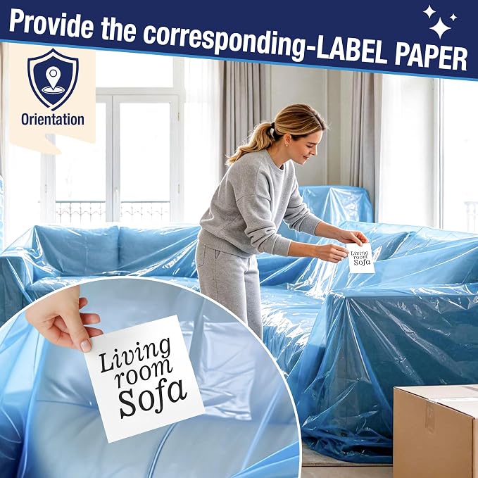 Extra Large Sofa Moving Cover for Storage Transportation | Sofa Couch Clear Plastic Moving Cover with Labels, Waterproof and Dust Proof, Bag Open Size 92x 62 x 42 Inch, Blue