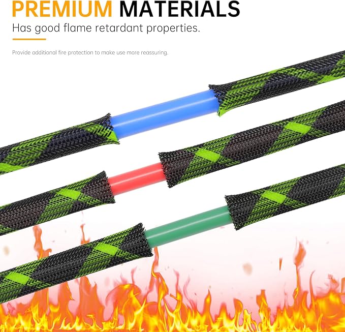 Braided Cable Sleeve, 33ft Expandable Wire Loom for Automotive Wiring Harness & PC Case, Pet-Proof Chew Resistant Cord Protector, Flexible Cable Management (Black-UV Yellow, 8mm (5/16"))