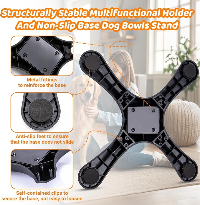 Elevated Adjustable Dog Bowl Feeding Stand, 3 Heights and Tiled Ajudst, Compatible with Moost Feeding Bowls, Great for Medium Large Dogs(Dog Food Bowl Stand 2 Pack)