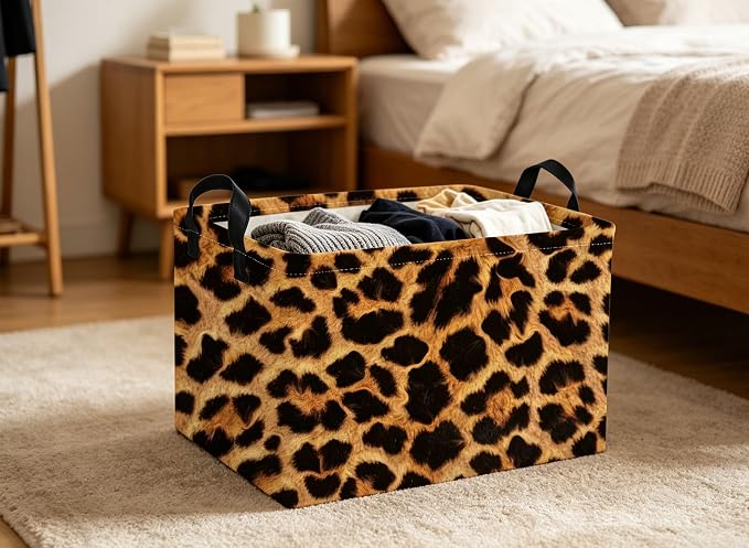 Rectangle Kids Baskets Leopard print Basket Cute Storage Bin Fish Box for Room Decor Gift Basket(Leopard print)