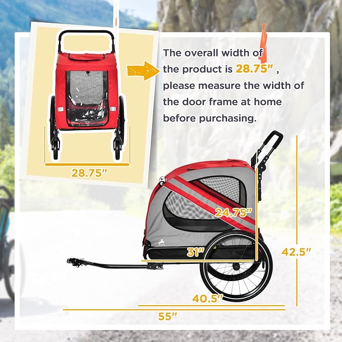Aosom 2-in-1 Pet Bike Trailer for Medium Dogs | Road-Visibility Dog Stroller Bicycle Carrier, Weather-Strong Bike Wagon Trailer, Sidecar Attachment