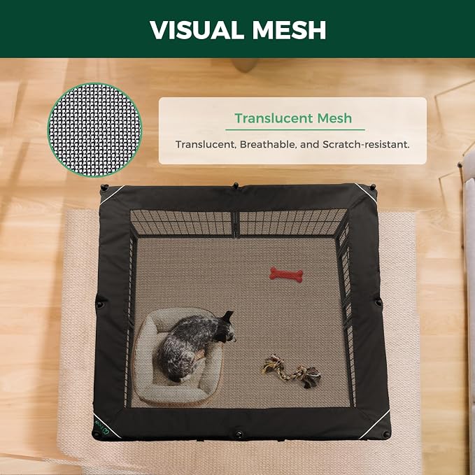 FXW Homeplus Indoor Dog Playpen with Mesh Top Cover, 24" H, 8 Panels | Calm Indoor Play Area, Cover Helps Deter Jump-Outs, for Puppies & Small Dogs, Patented