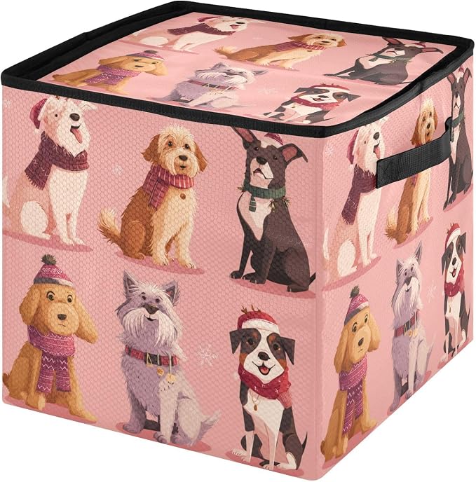 OTVEE Christmas Ornament Storage Box Holiday Decoration Organizer Stores upto 64 Holiday Ornaments Adjustable Dividers Tear-Proof Fabric Festive Pet Pattern