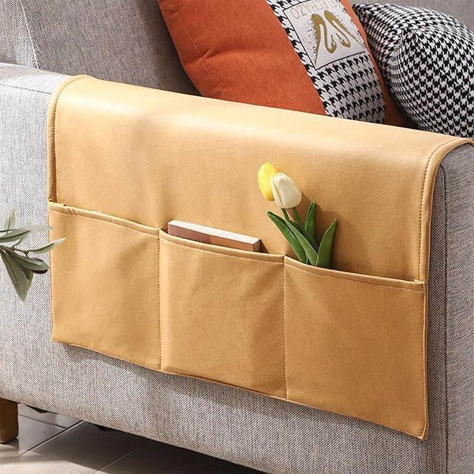 Sofa Armrest Cover with Pockets Set of 2 Furniture Protector Slip Technical Fabric Non Slip Recliner Organizer Remote Holder Caddy Accessories for Living Room Bedroom Kitchen Home 24*43.3 Inch Yellow