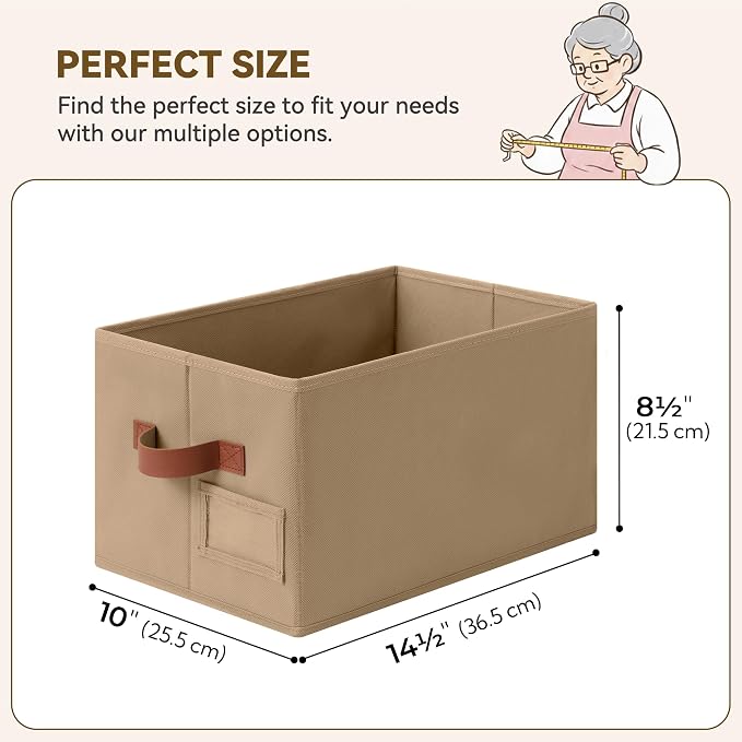 GRANNY SAYS Closet Storage Bins with Label, Brown, Medium, 3-Pack | Closet Organizer Bins, Fabric Storage Basket with PU Handles, Clothing Storage Organizers