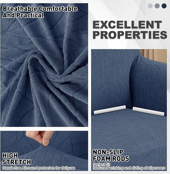 YEMYHOM Couch Cover Latest Jacquard Design High Stretch Sofa Chair Covers for Living Room, Pet Dog Cat Proof Armchair Slipcover Non Slip Magic Elastic Furniture Protector (Small, Begonia Leaf Navy)
