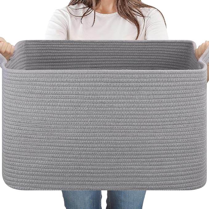 65L Large Woven Blanket Basket for Living Room, 19.7"x15.7"x11.8" | Nursery Laundry Hamper with Handle for Organizing Blankets, Pillows, Toy Storage With Handle, Large Baskets for Organizing
