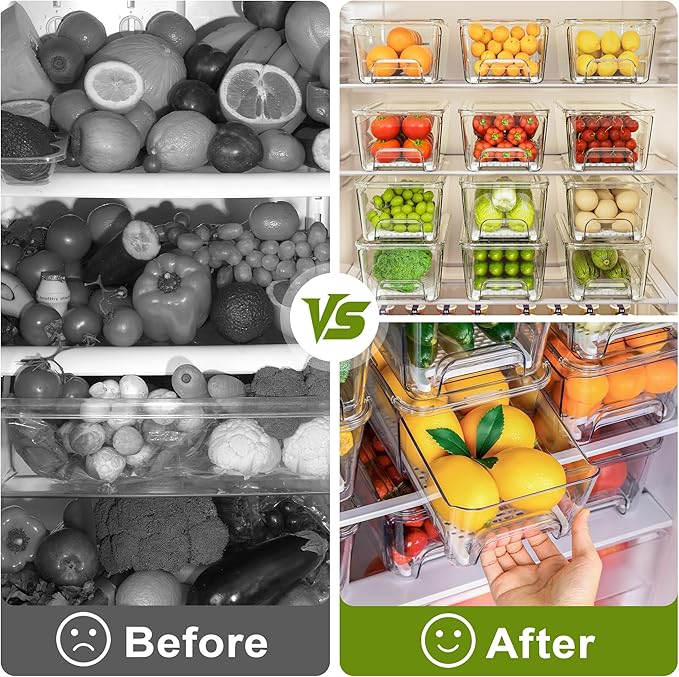 Imncya 5 Pack Refrigerator Organizer Bins, Fridge Organizers and Storage | Stackable Pull-Out, Refrigerator Drawers with Lids, Clear Design with Drain Tray, Fruits Vegetables Snack Storage Containers