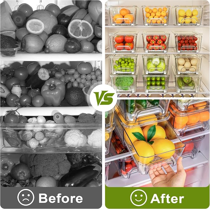 Imncya 6 Pack Stackable Pull-Out Fridge Organizer Drawers, Clear Refrigerator Drawer with Lids, Fridge Stackable Storage Drawers for Veggies, Fruits, Food Storage and Organizer