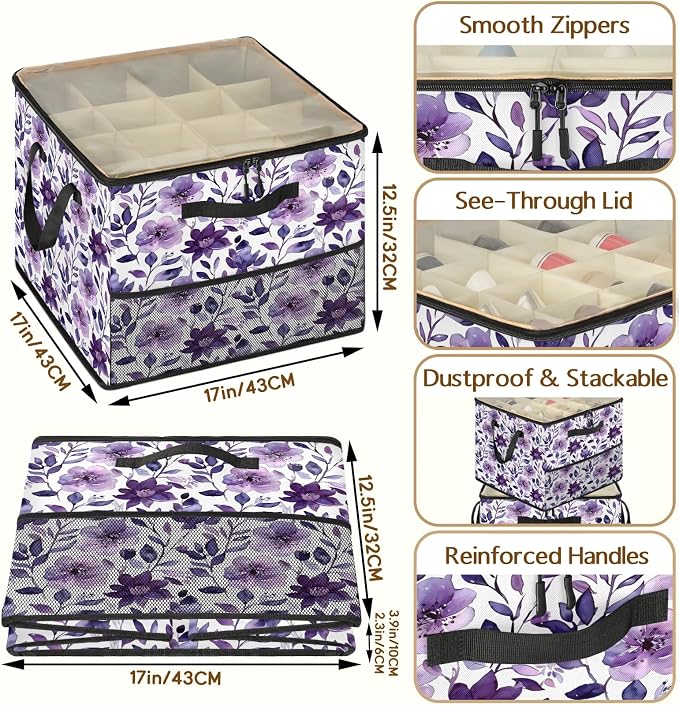 TropicalLife Purple Floral Shoe Organizer for Closet | Foldable Shoe Storage Box Bin 16-32 Pair Shoe Storage for Sneakers, Boots & Heels with Adjustable Dividers, Clear Cover