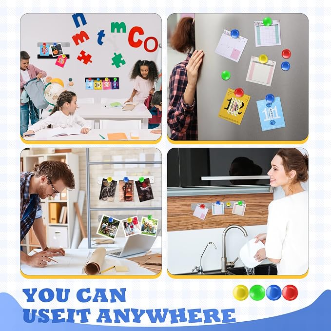Outus 6 Pcs Magnetic Wall Strips 15" x 2", 48 Magnets, Silver, Black, White | Metal display strips for notes, photos and memos; ideal for office, home, classroom and workspace.