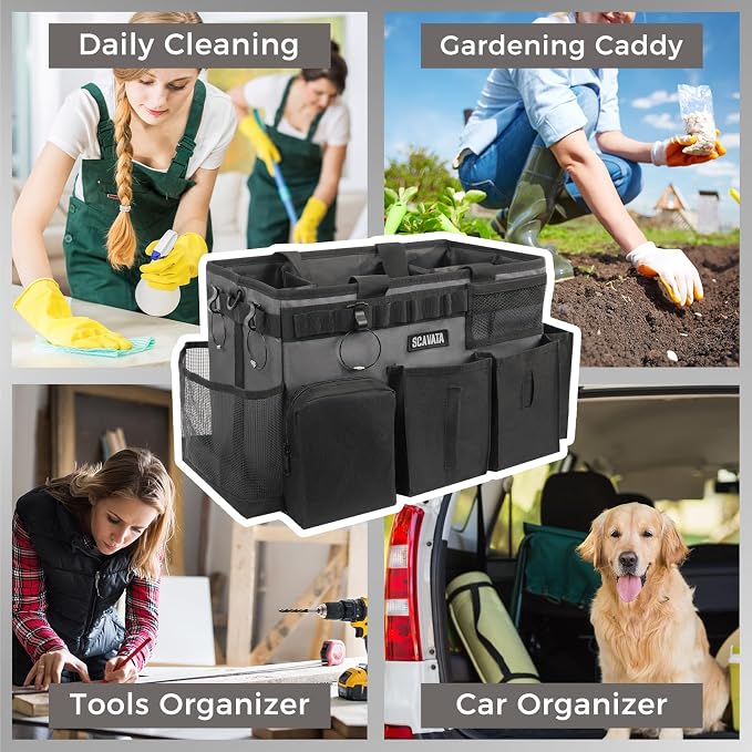 SCAVATA Wearable Cleaning Caddy Bag, Portable Cleaning Supplies Organizer | Cleaning Tool Storage with Handle & Shoulder Straps for Housekeepers, 4 Foldable Dividers, Home & Car Use, GraphiteGrey