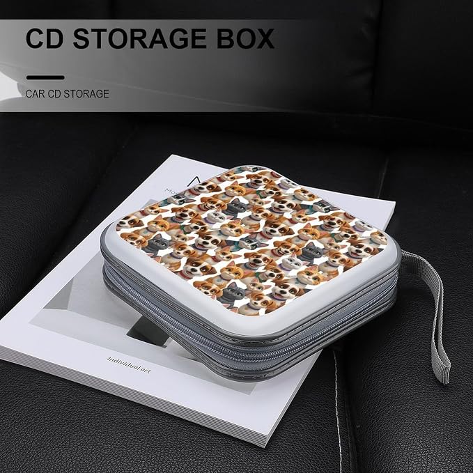 Portable 40-Capacity DVD Storage Binder Puppies And Kittens, Hard Case CD Holder with Zipper, Organizer for Music Movies Game Discs