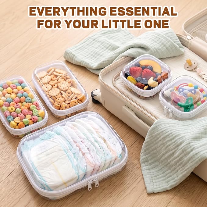 5 Pack Clear Hard Shell Zipper Case for Diaper Bag Organizer | 3 Size Travel Storage Pouch, Waterproof Pacifier Snacks Wipes Box, Cosmetic Makeup Toiletry Holder
