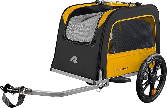 Retrospec Rover Waggin' Pet and Dog Bike Trailer with Weather-Resistant Canopy & Mesh Shield - Foldable Frame, 16in Wheels with Storage Pouch & Internal Safety Leash Supports up to 50 lbs