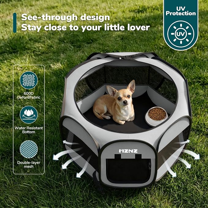 Dog Cat Small Animal Puppy Playpen Crate, Small, Whole Grey | Portable Pop Up Pet Cage Enclosure Tent Kennel Indoor Outdoor with Carrying Case, No Assembly, Camping Use