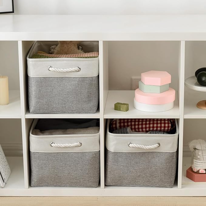 Storage Baskets for Organizing, X Large - 3 Pack 17.7L×13.8W×9.8H in Foldable Storage Bins for Shelves, Fabric Storage Box for Closet Nursery Toy Gift (White & Grey)