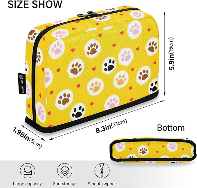 Aslsiy Large Capacity Pencil Case Cute Pet Paws on Yellow (1) Pencil Pouch for Boys Girls Portable Pen Bag Organizer Standing Makeup Bag for School Office Supplies