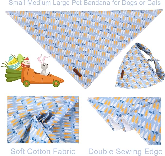 Easter Dog Bandana, Easter Triangle Bid Scarf for Small Medium Dog, Cotton Pet Kerchief for Girl Boy Dogs or Cats, Cute Carrot Dog Bandana, Comfortable Easter Dog Bandana