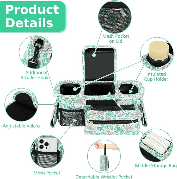 Accmor Universal Stroller Organizer with Insulated Cup Holder Detachable Phone Bag and Shoulder Strap,Stroller Bag Caddy Organizer for Uppababy, Baby Jogger, Britax Strollers