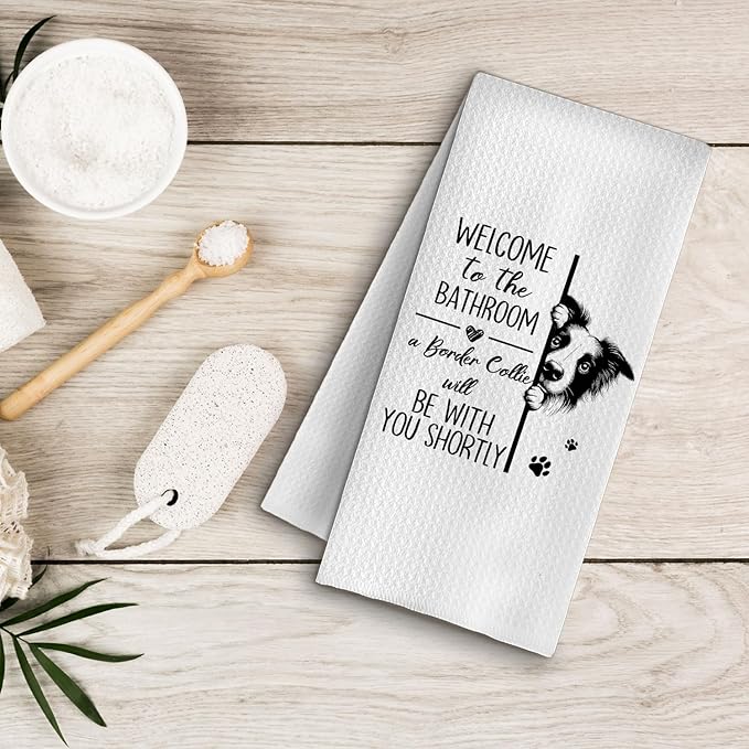 Funny Border Collie Bathroom Hand Towels, Border Collie Gifts for Women Men, Dog Lover Gifts Decorative Hand Towels for Bathroom Washroom Toilet Restroom, 16x24 Inches