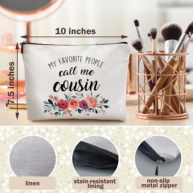 DILSJ Cousin Gifts Makeup Bag, Best Cousins Gifts For Christmas From Grandkids Cosmetic Bags For Women, My Favorite People Call Me Cousin Zipper Makeup Pouch Travel Organizer Toiletry Bag