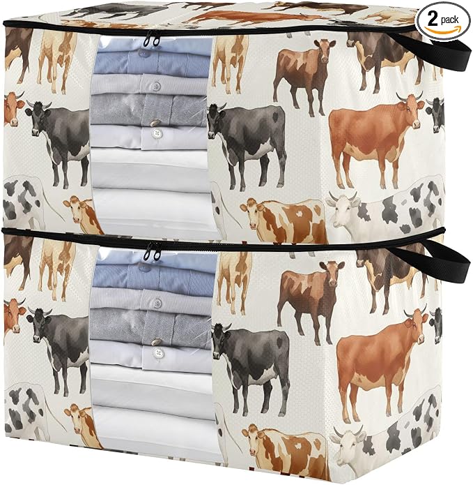 Generic Cute Cows Clothes Storage Bag Bins 2 Pack Foldable Storage Containers Large Closet Organizer with Zipper Storage Cubes for Pillows Clothing Comforters 60L, g355896681p976c1037s2357